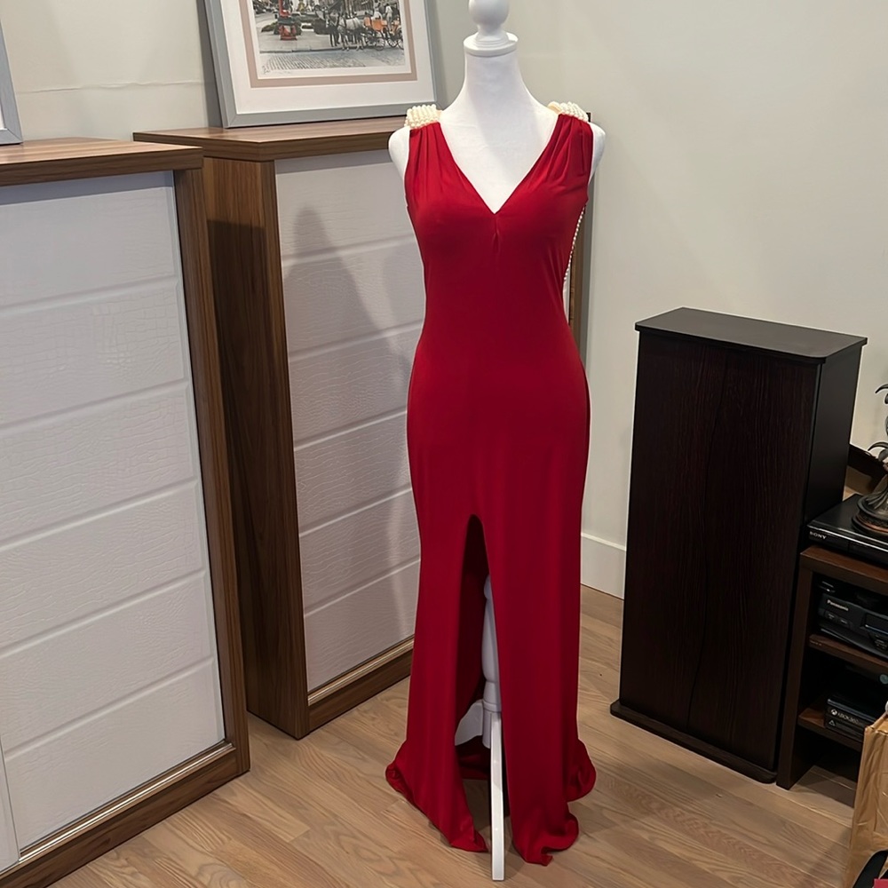 La Femme Dark Red Prom Dress